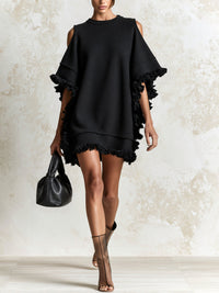 Schwarzes Mini-Kleid mit Rüschen und freien Schultern