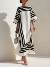 Übergroßes Kaftan-Maxikleid mit schwarz-weißen Streifen