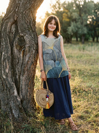 Maren Ärmelloses Maxikleid in Gilded Ginkgo Night