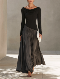 Damen Minimalistisches Maxikleid mit Zweifarbiger Farbblockierung und Drapiertem Ausschnitt MDZ0907G9ZRK