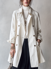 Klassischer Elfenbeinfarbener Doppelreiher-Trenchcoat