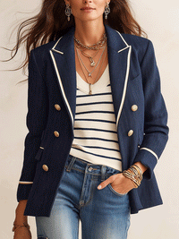 Mühelos schicker Blazer aus Leinen-Mix mit Revers und goldfarbenen Knöpfen in Navy