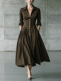 Vintage Luxe Knopf-Front Fit And Flare Hemdbladenkleid