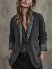 Moderner Blazer mit Kontrastbesatz in Anthrazit