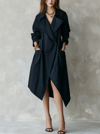 Bohemian Marineblauer Doppelreihiger Trenchcoat