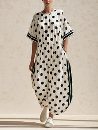 Polka Dot Oversized Midi Kleid – Schwarz & Weiß Lässiges Statement Kleid