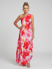 Taya | Ein Schulter Faltenrock Midi Kleid