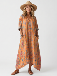 Remi | Bedrucktes Oversized Midi-Kleid mit Notch-Ausschnitt und Taschen