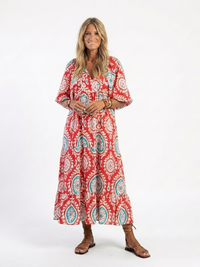 Zaria | Paisley-Druck V-Ausschnitt Kurzarm Midi-Kleid