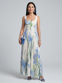 Ophelia | Ärmelloses Midi-Kleid mit quadratischem Ausschnitt und Blumenmuster