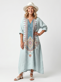 Kassiani | Aufwändig besticktes Oversized Midi-Kleid mit Taschen