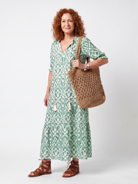Ilara | Muster V-Ausschnitt Quasten Midi Kleid