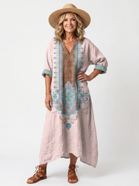 Kenza | Besticktes Panel Relaxed Pocket Midi Kleid