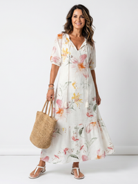 Noa | Weiches florales, gestuftes Midi-Kleid mit Quasten