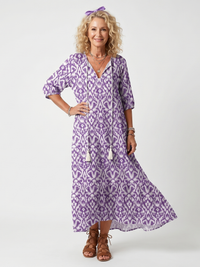 Penelope | Bedrucktes Midi-Kleid mit Quastenbindeband