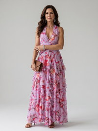Nori | Halterneck Rüschentop Florales Maxi-Kleid