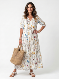 Sylvie | Botanischer Print Midi-Kleid mit Quastenbändern
