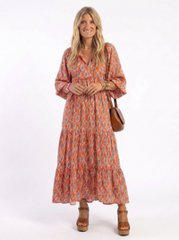 Amara | Geometrisches Druck V-Ausschnitt Midi Kleid