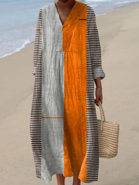 Imani | Maxi Boho-Kleid mit Colorblock-Mittelteil
