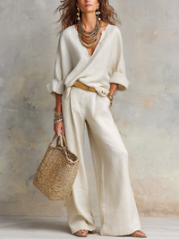 Off-White Naturleinen Lockere Resort Wear Set
