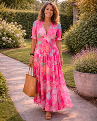Ione | Midi-Kleid mit kurzem Ärmel und V-Ausschnitt