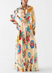 Zwei Teile Boho Set mit Langarmbluse und Maxi-Rock mit tropischem Blumenmuster