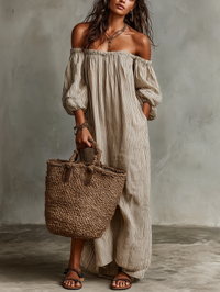 Elena | Fließendes Maxikleid mit schulterfreiem Design