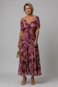 Ariane | Midi Kleid mit schulterfreien Trägern und Drapierung