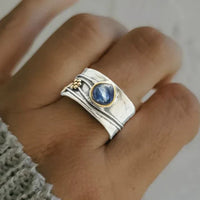 Vintage Blauer Saphir Ring Vergoldetes Silber