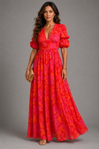 Olympe | Fluide Kleid in Rosa und Orange