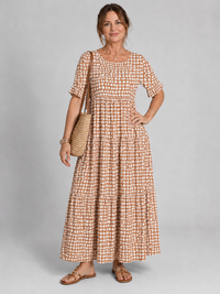 Kurzarm-Midi-Kleid