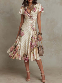Alba - Elegantes, retro-inspiriertes Midi-Kleid aus floralem Satin