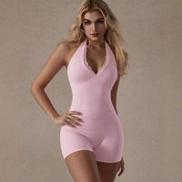 Halter V-Ausschnitt Spitzen Aktiver Bodysuit Shorts