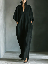 Alessandra™ | Langes schwarzes Oversize-Minimal-Kleid mit Kimonoärmeln