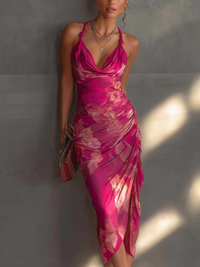 Ärmelloses Bodycon-Kleid mit Fuchsia Floralprint