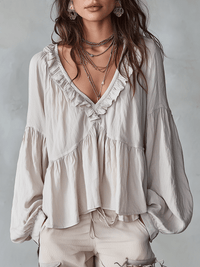 Luftige Vintage-inspirierte Rüschenshirt Boho-Bluse