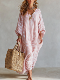 Bohemian-Stil Weiches Rosa Gestreiftes Kaftankleid