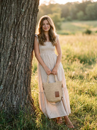 Elodie Smocked Stufen-Maxi-Kleid im Picknick-Karo