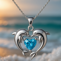 Zeitloses silbernes Collier mit doppeltem Delfin und Opal