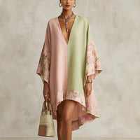Aube | Asymmetrisches Leinenkleid, V-Ausschnitt