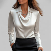 Theresa | Elegante Wasserfallausschnitt Satinbluse für Damen