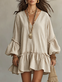 Sand Streifen Rüschensommerkleid