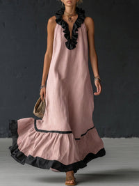 Elegantes und romantisches Maxikleid mit Volants und Farbblöcken