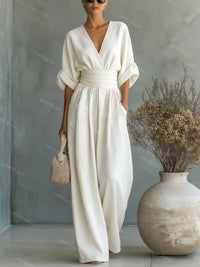 Essentieller V-Ausschnitt Taillen-Jumpsuit
